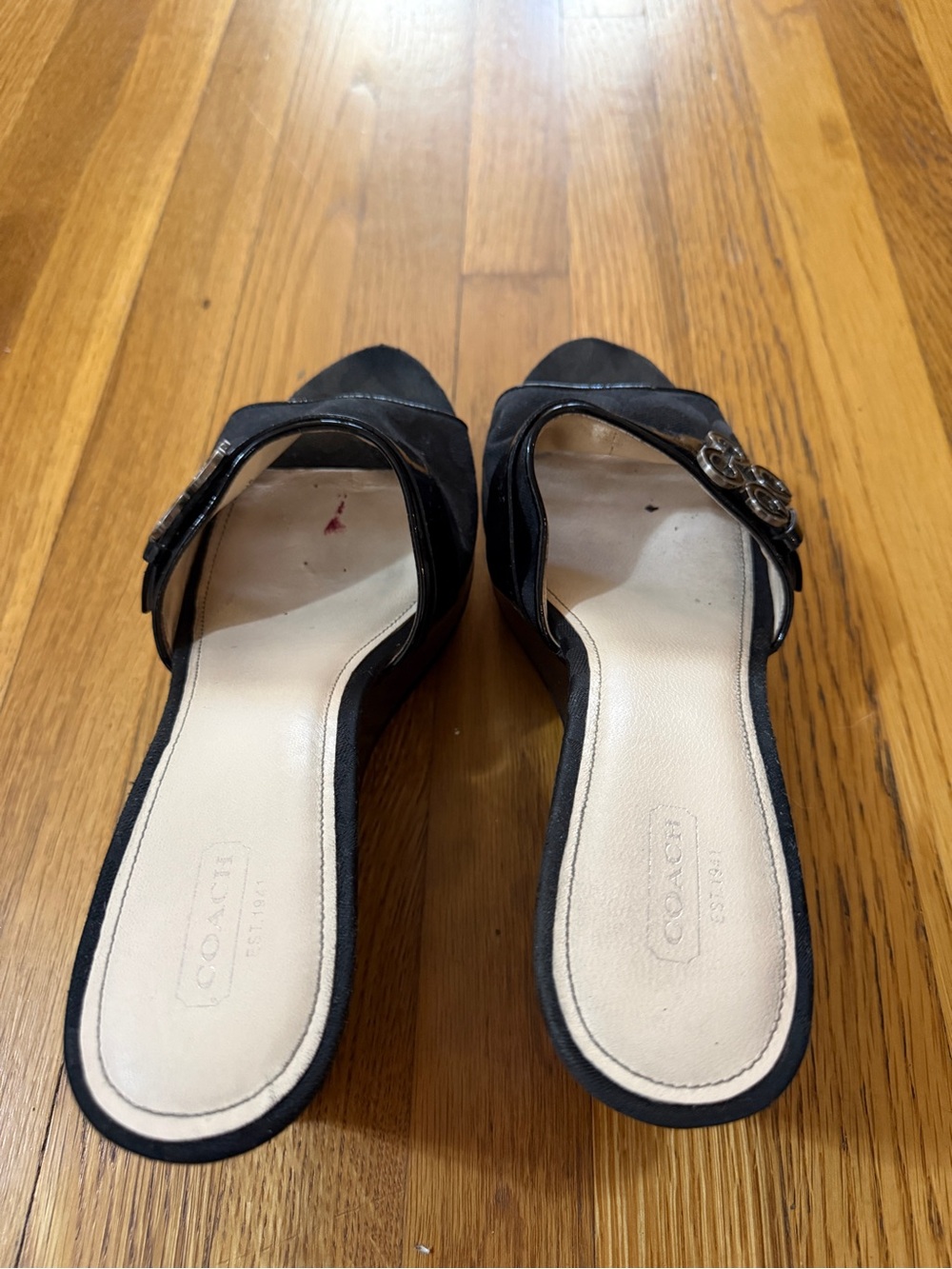 Vintage Coach Black Signature Logo Wedge Slide Sandals 11B - Picture 7 of 10